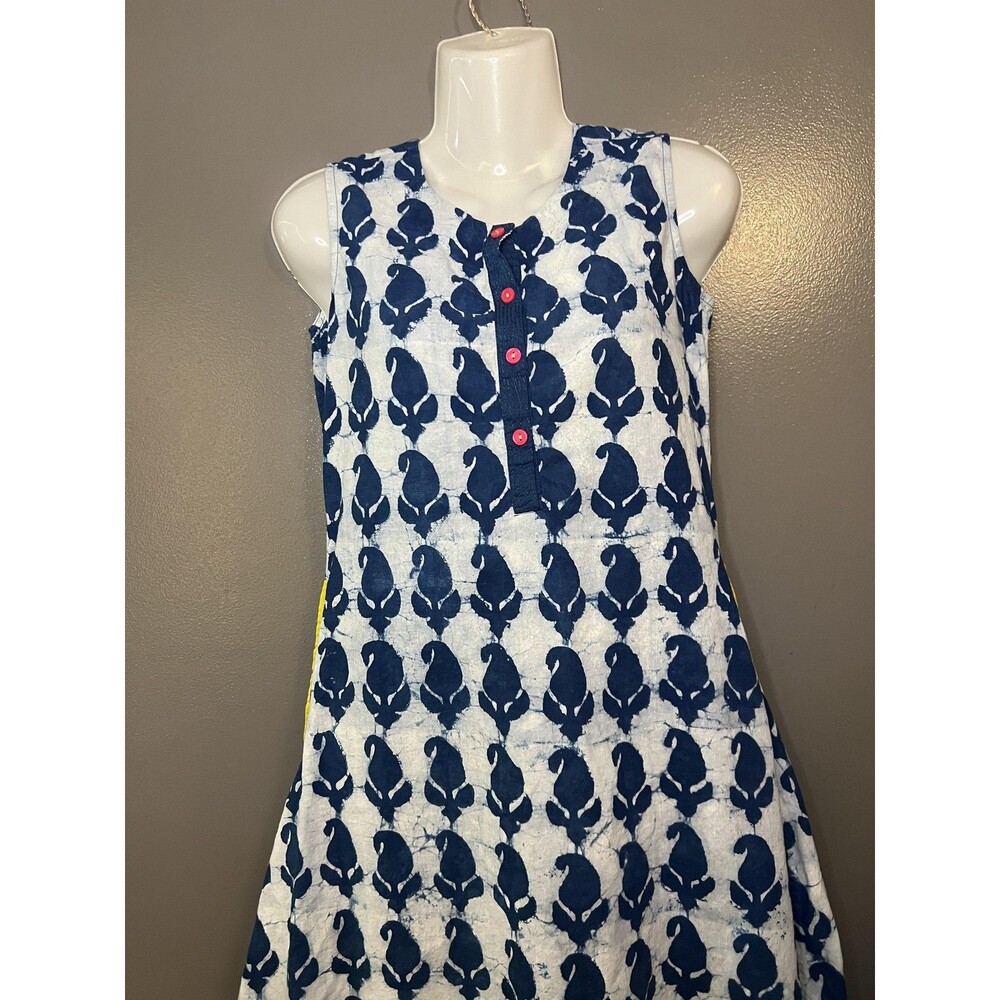 Westside Dress Womens XS Blue White Floral Sleeveless A Line Maxi Boho Cotton